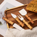 Axyaa 6Pcs Silver Bamboo Handle Stainless Steel Cheese Knife Set