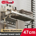 Axyaa Double Rod Towel Hanger with Mesh Basket for Bathroom Toiletries