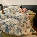 Axyaa Flower Print Velvet Bedding Set: Duvet Cover, Flat Sheet, Pillowcase
