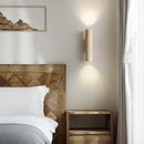 Axyaa Wood Canopy LED Wall Lights Bedroom Bedside Lamp Sconce - Nordic Modern Yellow Travertine