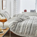 Axyaa Striped Furball Duvet Set with Tassels - King/Queen Size Bedding