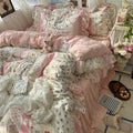 Axyaa Princess Floral Ruffles Bedding Set with Soft Duvet Cover, Bed Sheet, Pillowcases