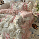Axyaa Princess Floral Ruffles Bedding Set with Soft Duvet Cover, Bed Sheet, Pillowcases
