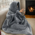 Axyaa Reversible Fleece Hooded Blanket with Kangaroo Pocket - Soft Wearable Throw