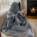 Axyaa Reversible Fleece Hooded Blanket with Kangaroo Pocket - Soft Wearable Throw