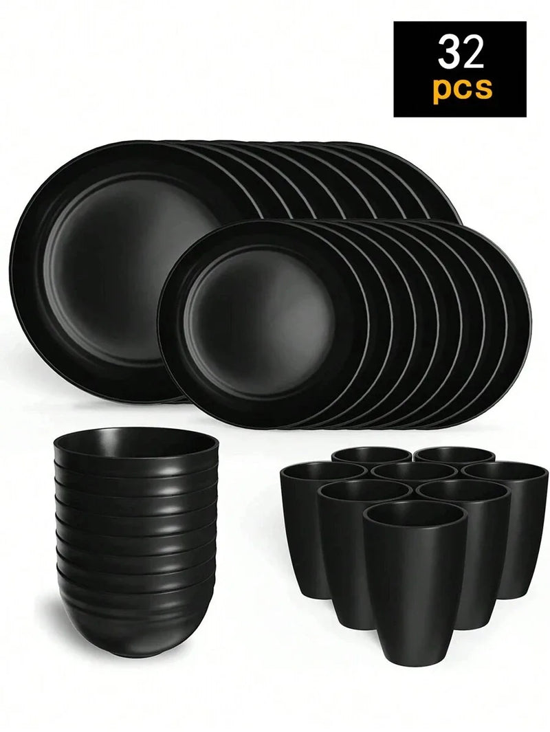 Axyaa 24-Piece Reusable Plastic Tableware Set for Family Picnics and School