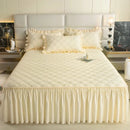 Axyaa Quilted Bed Skirt Mattress Protector Bedspread Solid Color Skin-friendly