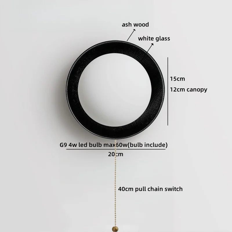 Axyaa Round Wood Glass Ball LED Wall Sconces for Bedroom and Living Room
