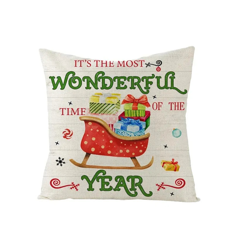 Axyaa Christmas Gingerbread Car Tree Print Pillowcase for Festive Home Decor
