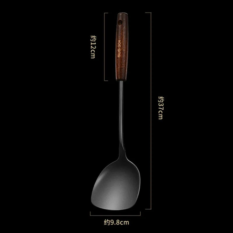 Axyaa 304 Stainless Steel Utensils Set with Wooden Handle - Black Color