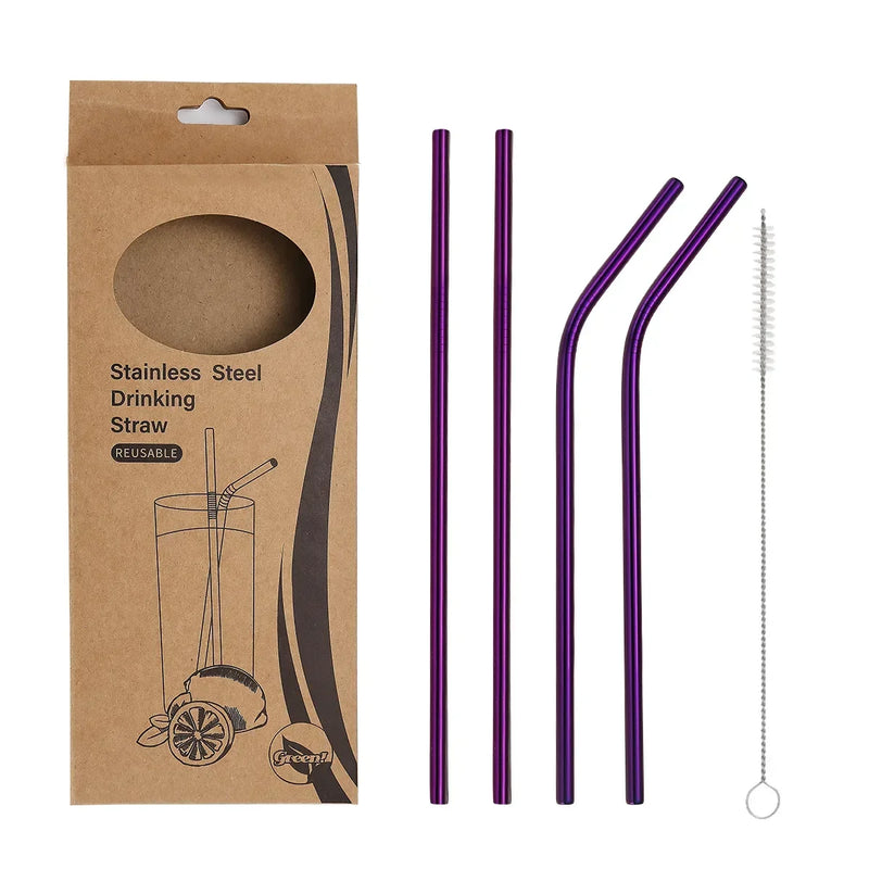Axyaa Stainless Steel Straws Set - Reusable, Washable, Ideal for Smoothies, Juice
