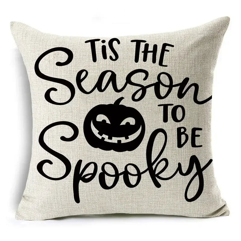 Axyaa Halloween Pattern Cushion Cover: Printed Linen Throw Pillow Case 45cm*45cm