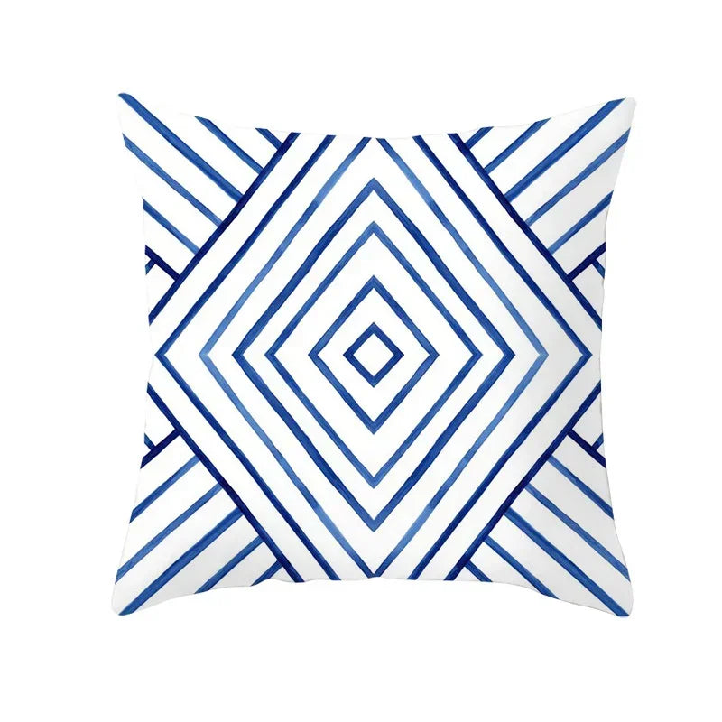 Geometric Blue Ink Flower Pillowcase for Stylish Home Decor by Axyaa