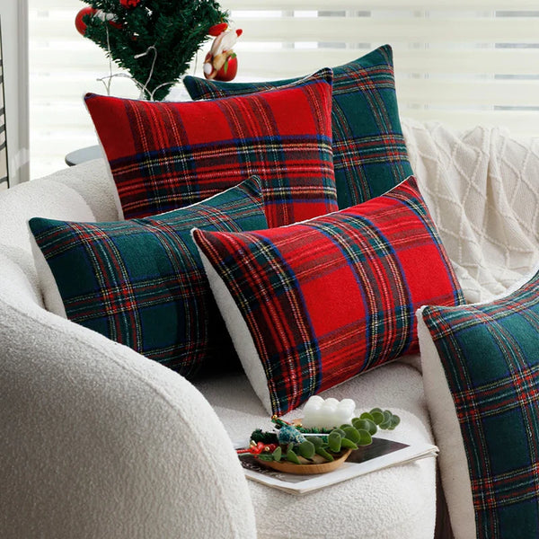 Axyaa Christmas Plaid Cushion Cover - Farmhouse Sofa Decor - 30x50cm