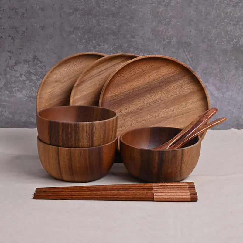 Axya Wooden Japanese Salad Bowl Handmade Tableware Mixing Bowls Kitchen Container