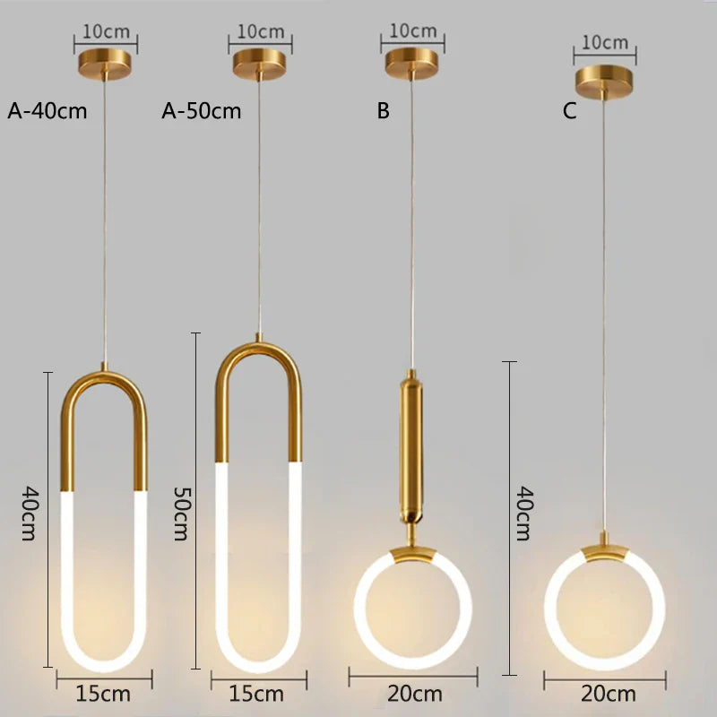 Axya Gold U Shape LED Pendant Lights for Restaurant, Bar, Cafe