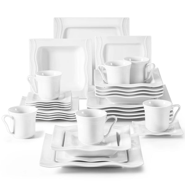 Axya 30/60-Piece Porcelain Dinnerware Set for 6/12: Cups, Saucers, Plates
