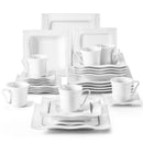 Axyaa 30/60 Piece Porcelain Tableware Set for 6/12, Cups, Saucers, Plates - MALACASA Series