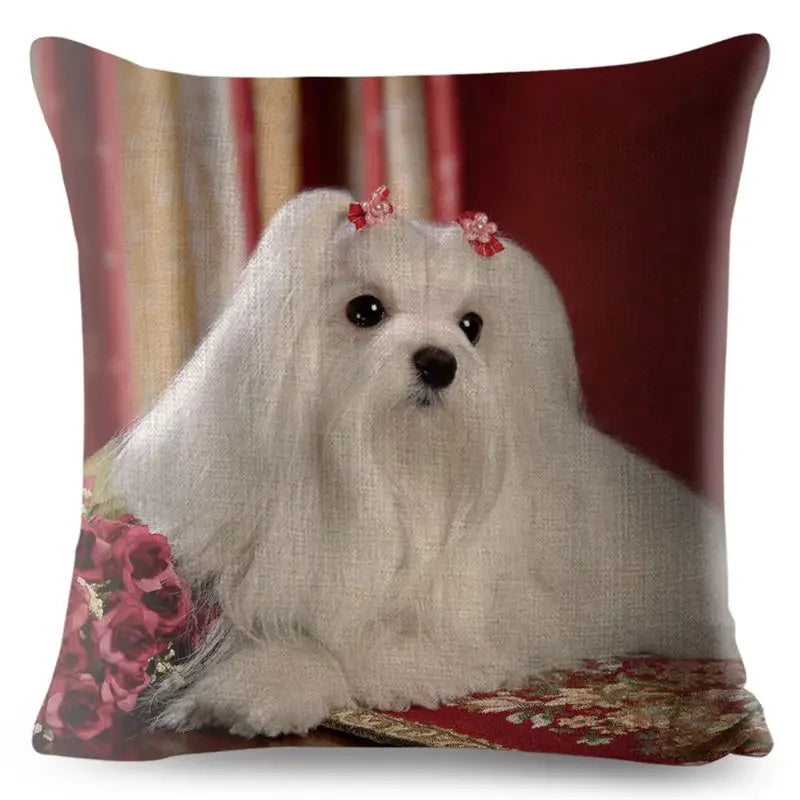 Maltese Dog Pillow Cover by Axyaa - Decorative Cushion Case for Home and Car