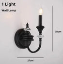 Axyaa Black Iron Crystal Chandelier Candle Lamp for Country Living Room