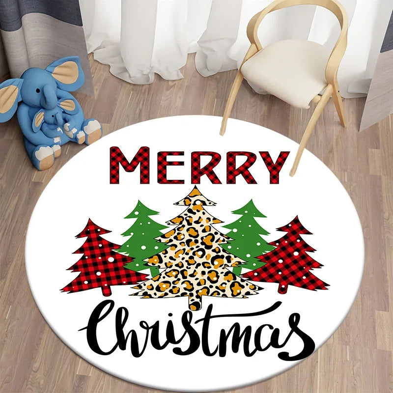 Axyaa Plaid Christmas Round Carpet - Non-Slip Home Decor Foot Mat