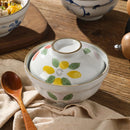 Axyaa Floral Ceramic Bowl with Lid - Vintage Large Soup & Ramen Bowl