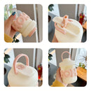Axyaa Transparent Glass Water Bottle with Pearl Bracelet & Straw - 400ML
