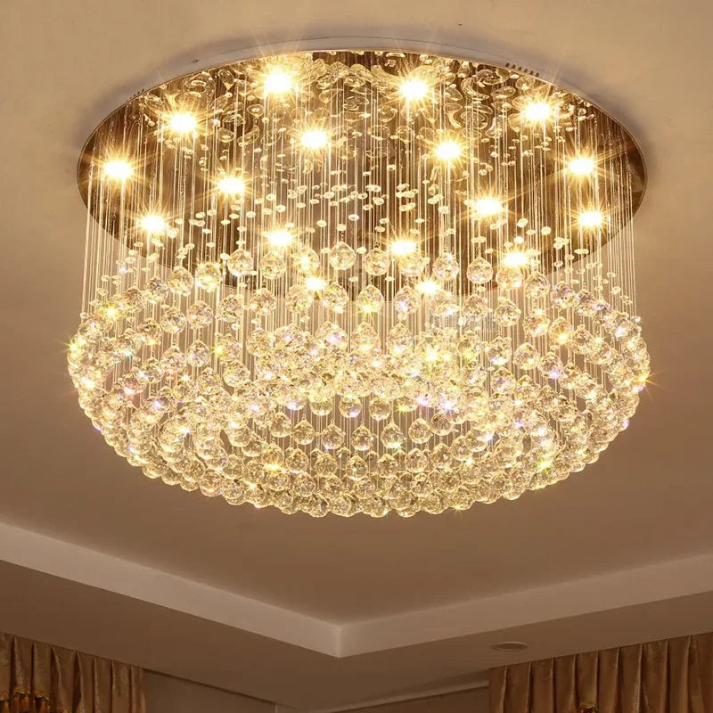 Axyaa Luxury K9 Crystal LED Chandelier - Modern Round Ceiling Light for Home Decor, Living Dining Room, Bedroom & Lobby