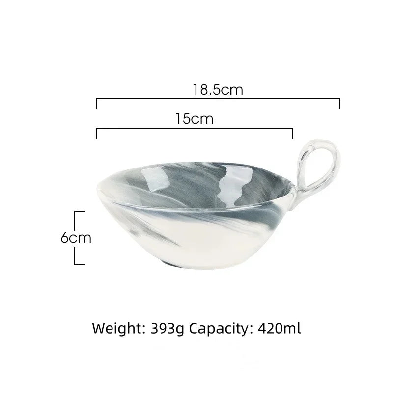 Axyaa Ceramic Marble Fruit Salad Dessert Bowl - Retro Yogurt Large Tableware