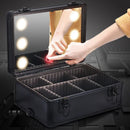 Axyaa Portable Aluminum Rolling Makeup Organizer with LED Mirror & Pull Rod