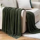 Axyaa Green Plaid Chenille Knit Blanket with Tassels for Bed Couch Décor