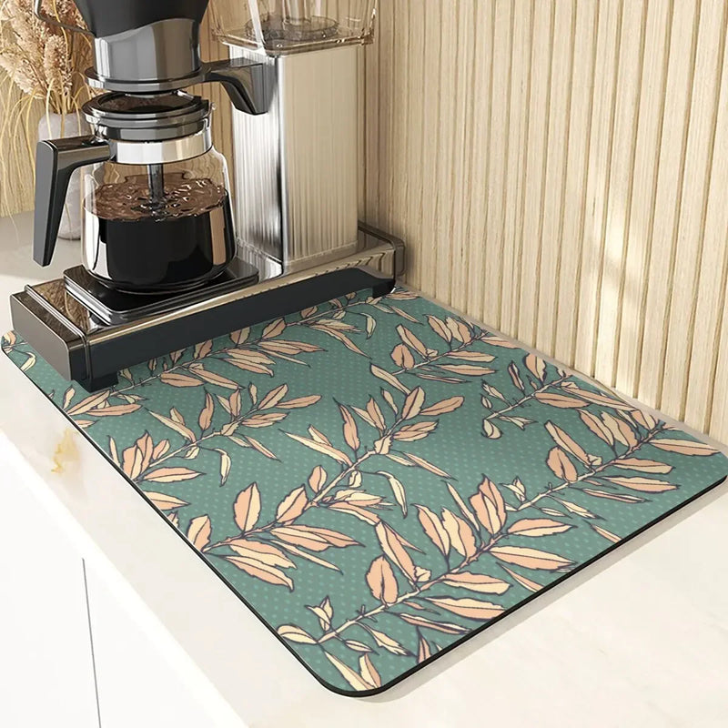 Axyaa Leaves Pattern Silicone Dish Mat for Absorbent Drying & Home Decor