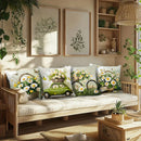 Axyaa Green Daisy Pillowcase Set with Pastoral Fresh Style, Wicker Basket & Butterfly