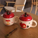 Axyaa Apple Ceramic Mug with Lid, Spoon - 400ml Capacity