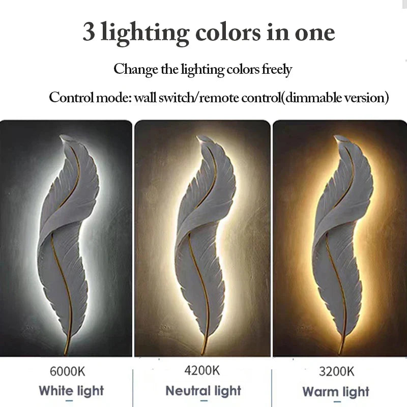 Axya Feather Resin Wall Lamps: Modern LED Wall Sconces for Home Decor