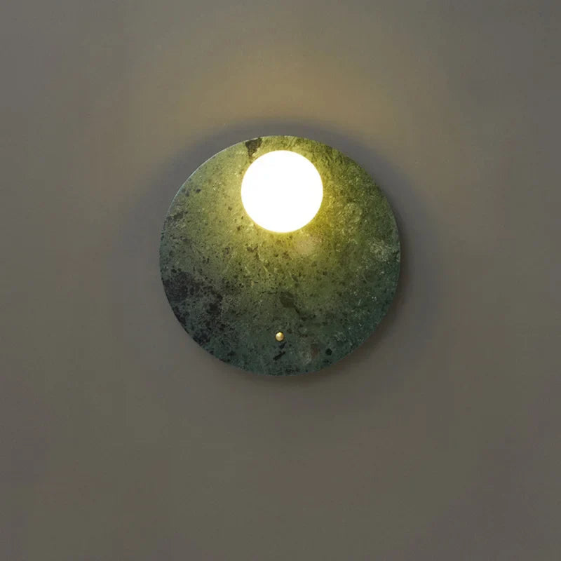 Axyaa Circular Green Marble Sconce LED Wall Lamp