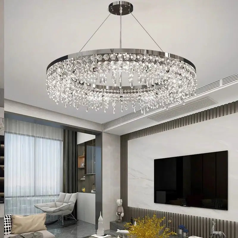 Luxury Crystal LED Chandelier by Axyaa - Elegant Circle Rings Design for Stylish Living Room Decor