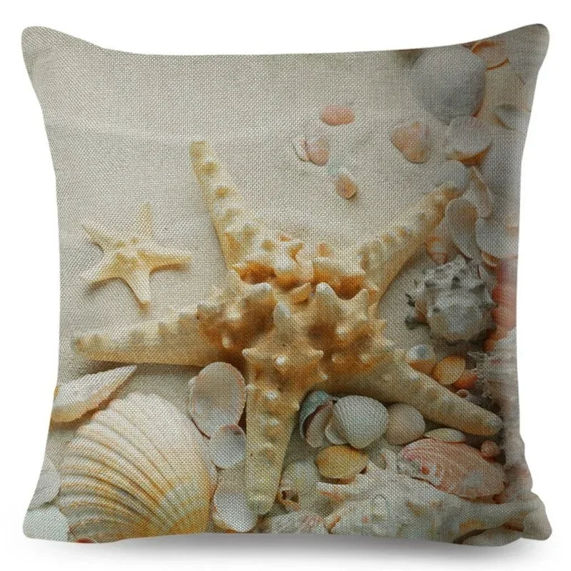 Axyaa Starfish Print Linen Pillowcase for Home & Car Decor