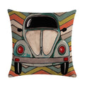 Axyaa Retro Car Pattern Cushion Cover Linen Pillowcase 45*45cm