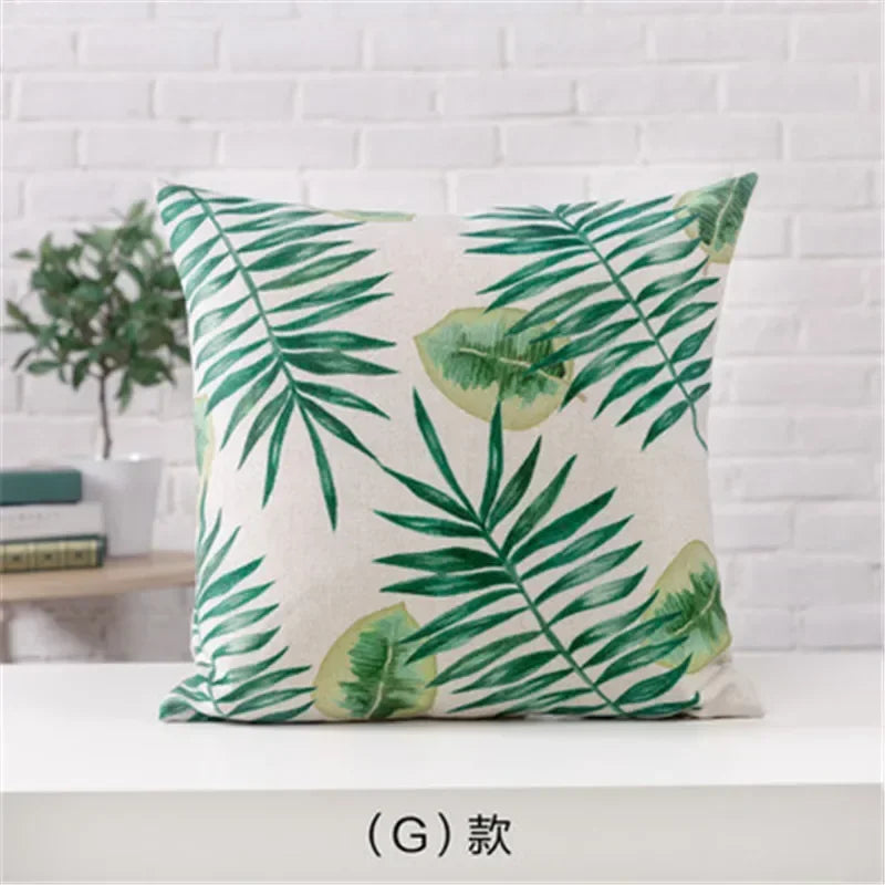 Axyaa Cactus Linen Cushion Cover 45x45cm for Home Decor - Green Plant Pillow Cover