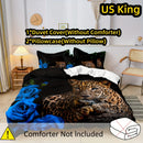 Axyaa Rose Leopard Animal Print Duvet Cover Set - Romantic Bedroom Decor