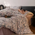 Axyaa Flower Print Velvet Bedding Set: Duvet Cover, Flat Sheet, Pillowcase