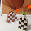 Axyaa Geometric Check Pattern Ceramic Vase for Stylish Home Decor