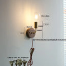 Axyaa Walnut Wood LED Wall Light Sconce with Pull Chain Switch Glass Bedside Lamp