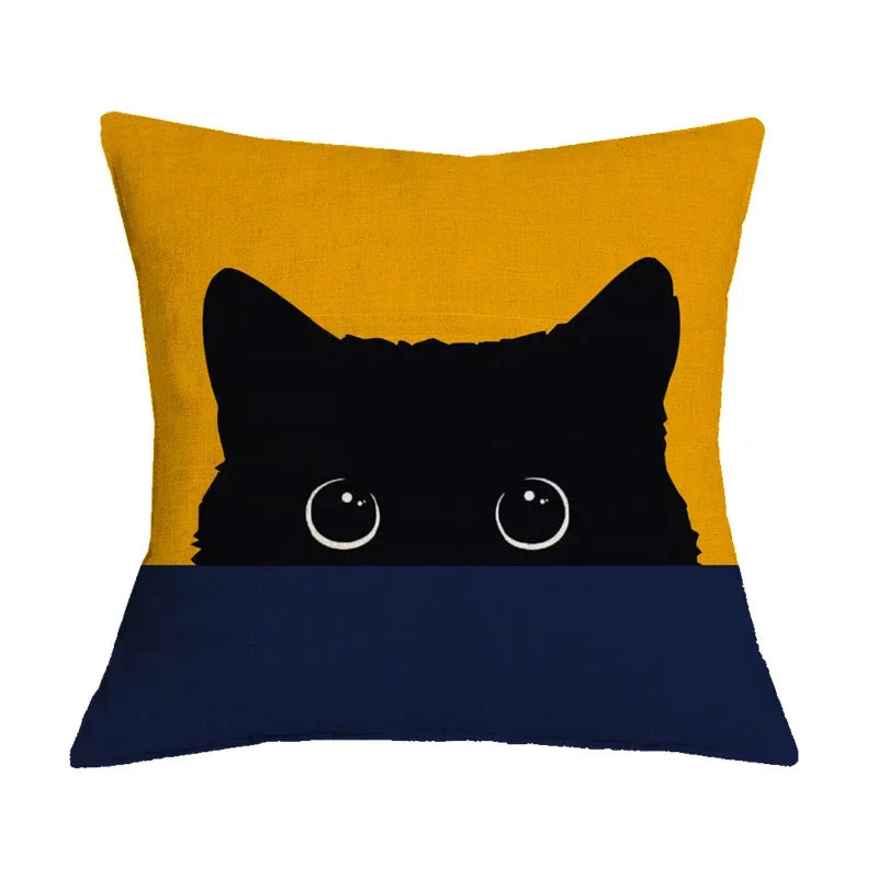 Black Cat Printed Cushion Cover for Home Sofa Car Decor - Axyaa Brand