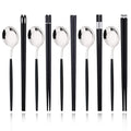Axyaa Black Gold Stainless Steel Chopsticks Spoon Set