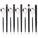 Axyaa Black Gold Stainless Steel Chopsticks Spoon Set