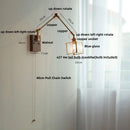 Axyaa Ash Wood LED Swing Arm Wall Lights with Pull Chain Switch & Blue Glass