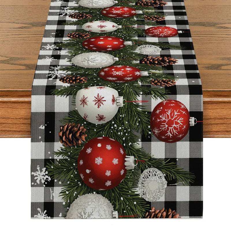 Axyaa Christmas Ball Fir Snow Table Runner for Home Decor & Parties