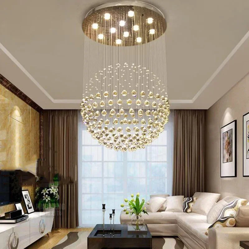 Axyaa Round Crystal Ceiling Chandelier - Elegant Ball Design LED Light Fixture
